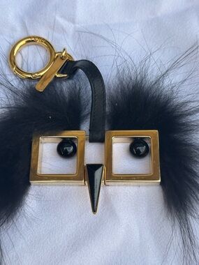 Fendi Black & Gold Owl Fur Keychain Charm